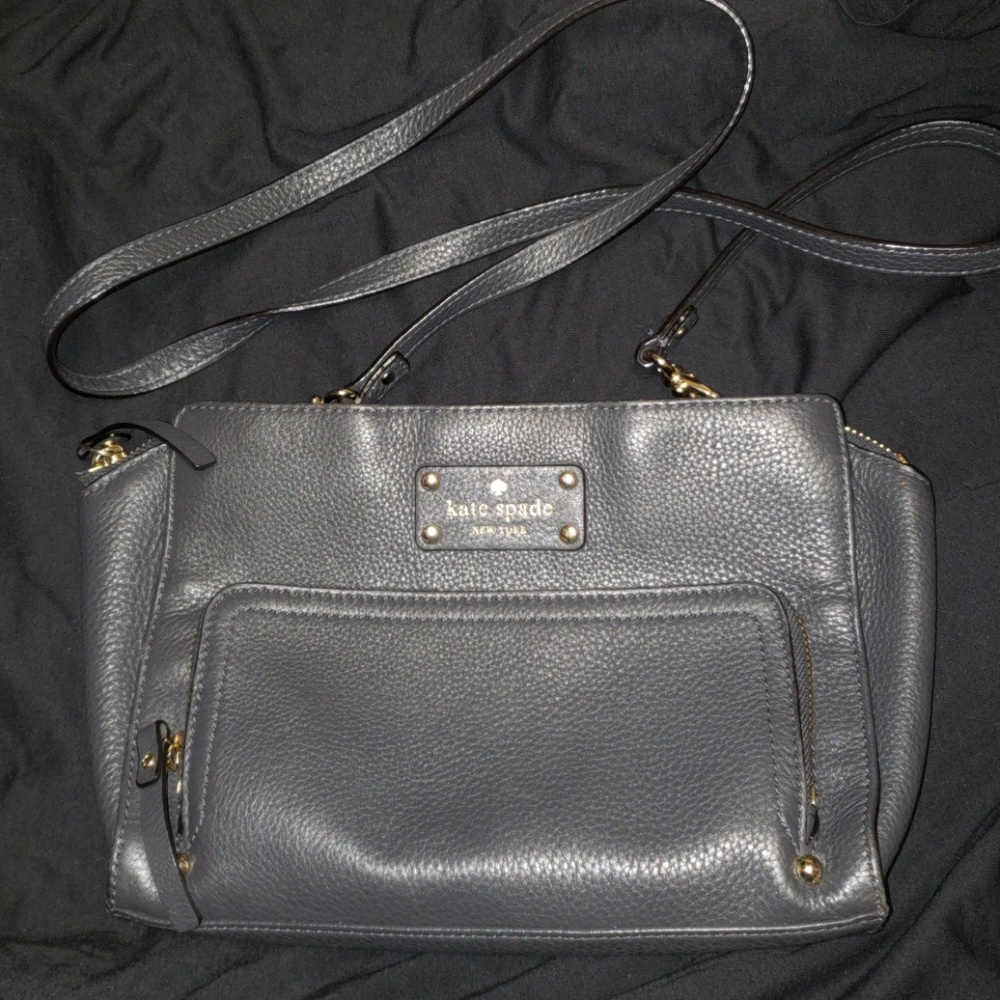Gray and gold Kate spade shoulder bag